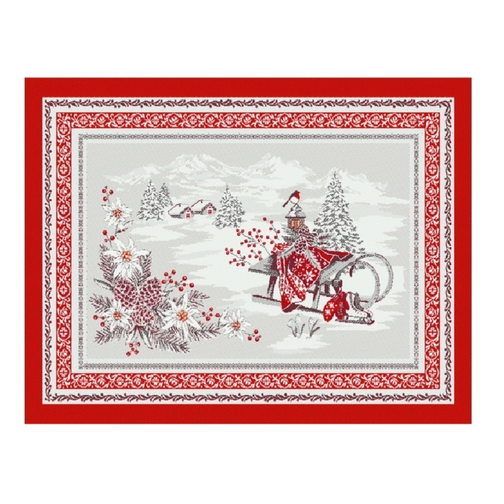 TISSUS TOSELLI France holidays Jacquard Placemat Savoie Rouge ( 12 )
